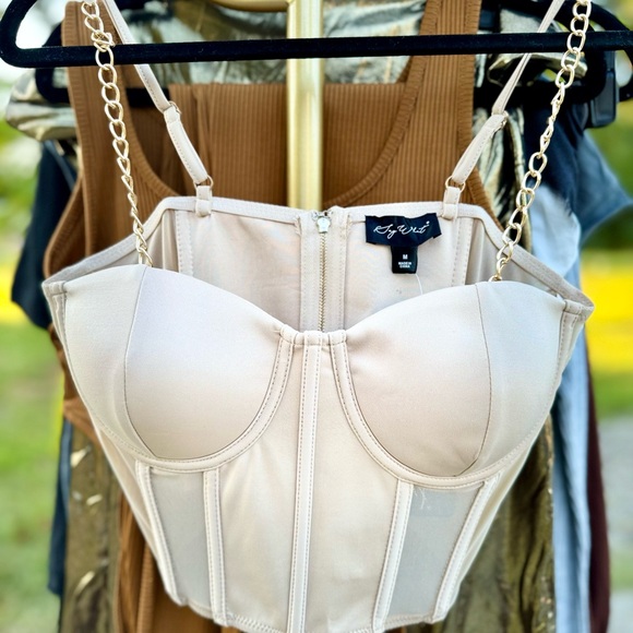 Tops - Elegant Cream Bustier with Chain Straps